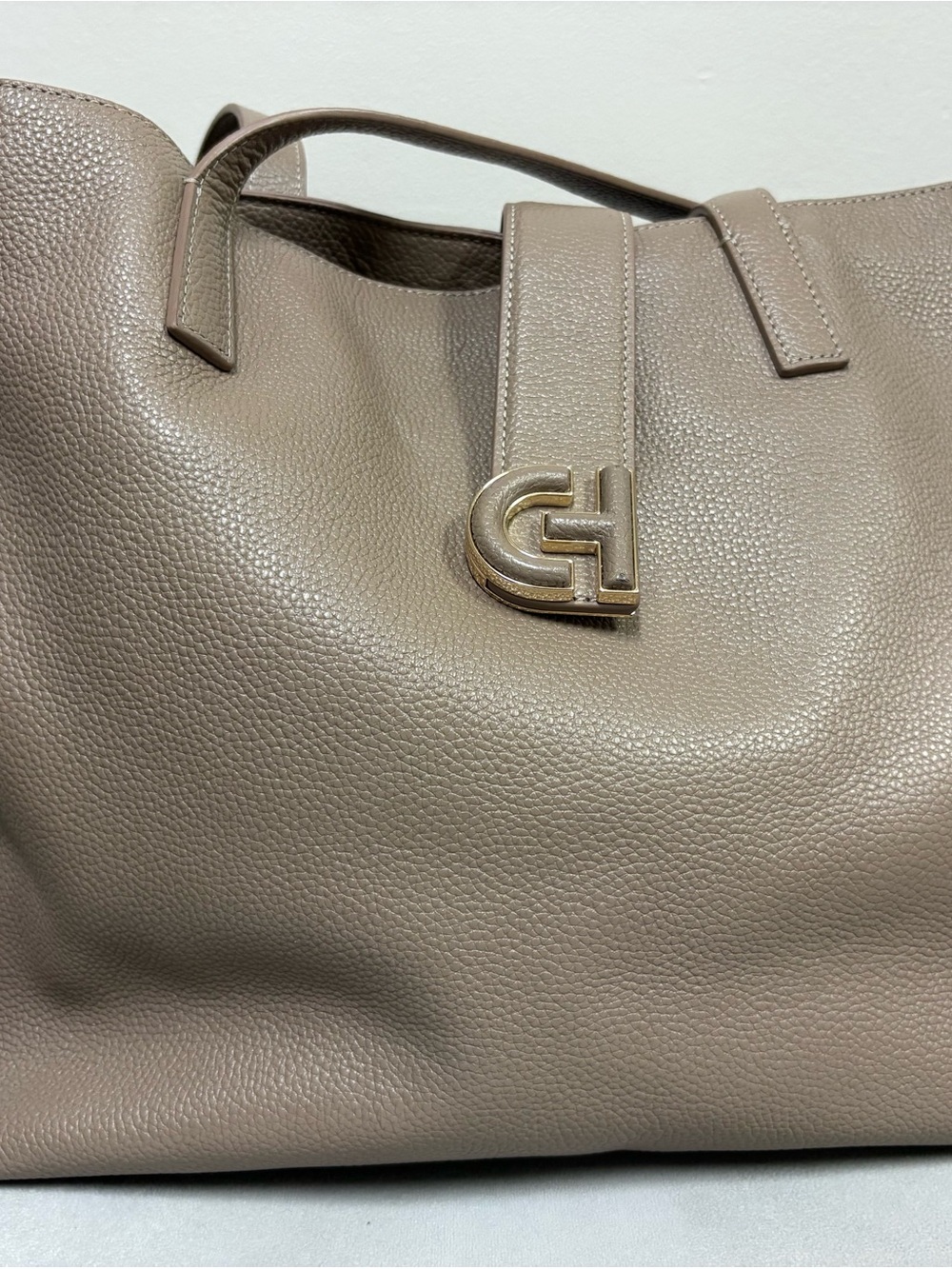 Cole Haan Taupe Leather Tote with Gold Logo